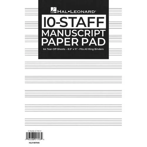 Hal Leonard Manuscript Paper 10-Staff Paper Pad - 64 Tear-Off Sheets, Fits All Ring Binders