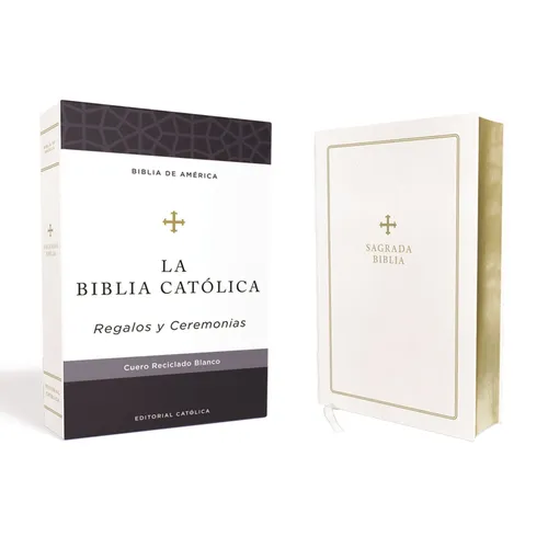 Biblia Católica, Regalos Y Ceremonias, Piel Reciclada, Blanco, Comfort Print