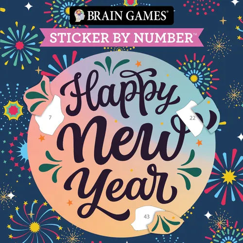 Brain Games - Sticker by Number Compact Edition: Happy New Year 7x7 Inches Travel Size Activity Book for Adults & Kids 7+