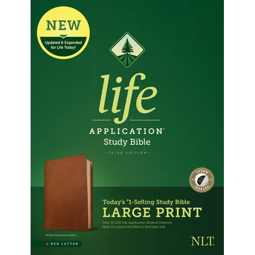 NLT Life Application Study Bible, Third Edition, Large Print (Red Letter, Genuine Leather, Brown, Indexed)