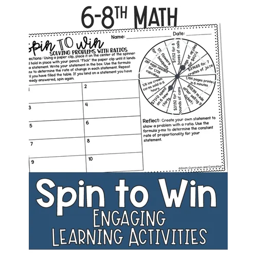 Math Games for Sixth, Seventh Grade, and Eighth Grade: Fun Math Practice & Activities for Kids Ages 12-15: Spin to Win - Engaging Learning Activities