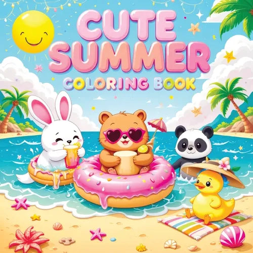 Cute Summer: A Coloring Book for Kids and Teens Featuring Adorable, Happy Animals Enjoying Sunny Days - Simple and Fun Designs for Relaxation