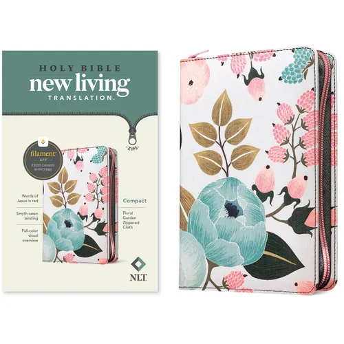 NLT Compact Zipper Bible, Filament Enabled (Cloth, Floral Garden, Red Letter)