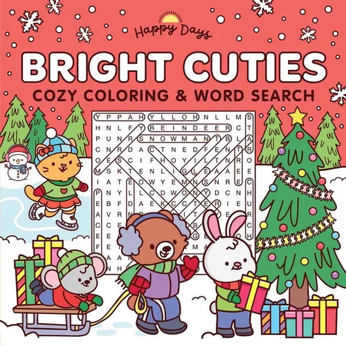 Bright Cuties: Christmas Cozy Coloring & Word Search Book: Sweet and Simple Coloring for Adults and Kids