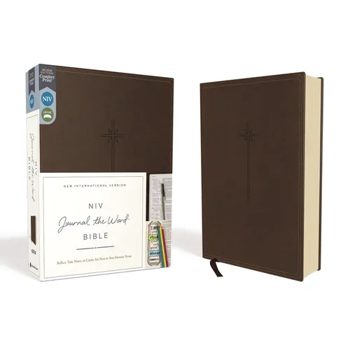 NIV, Journal the Word Bible, Imitation Leather, Brown, Red Letter Edition, Comfort Print: Reflect, Take Notes, or Create Art Next to Your Favorite Ver
