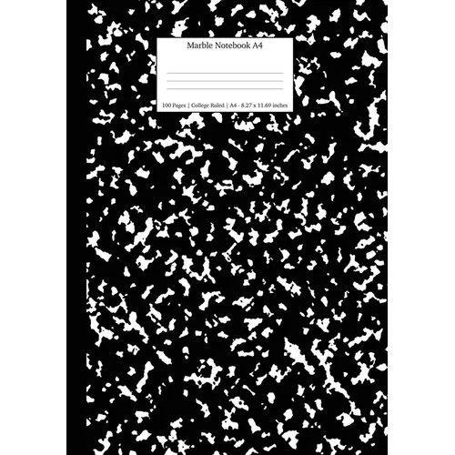 Marble Notebook A4: Black Marble College Ruled Journal