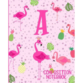 Composition Notebook A: Pink Flamingo Initial A Composition Wide Ruled Notebook