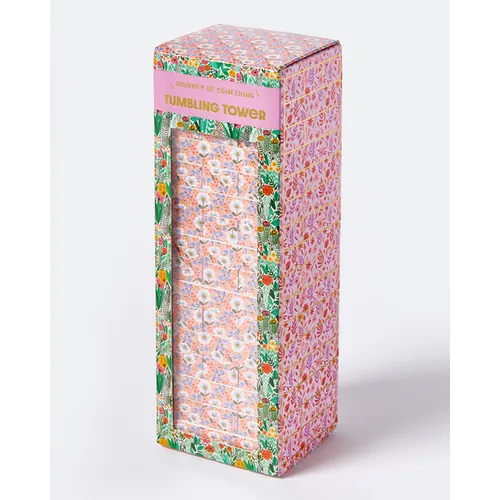 Floral Tumbling Tower Game - Stylish Wooden Stacking Game for Family & Party Fun