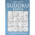 Large Print Sudoku 16x16 - 100 Medium Puzzles: Hexadoku Puzzle Book for Adults - Sudoku Variant Game