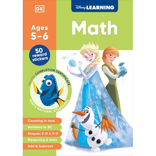 Disney Learning Math (Ages 5-6): Kindergarten Counting, Measuring, Add & Subtract Workbook for Kids, Curriculum-Based