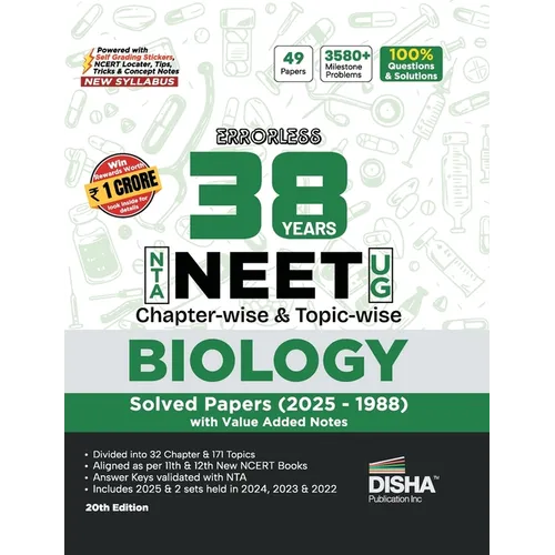 Disha Errorless 38 Years NTA NEET (UG) Chapter-wise & Topic-wise Biology PYQ (2025 - 1988) Book 20th Edition Solved Papers New NCERT Syllabus Errorles