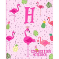 Composition Notebook H: Pink Flamingo Initial H Composition Wide Ruled Notebook