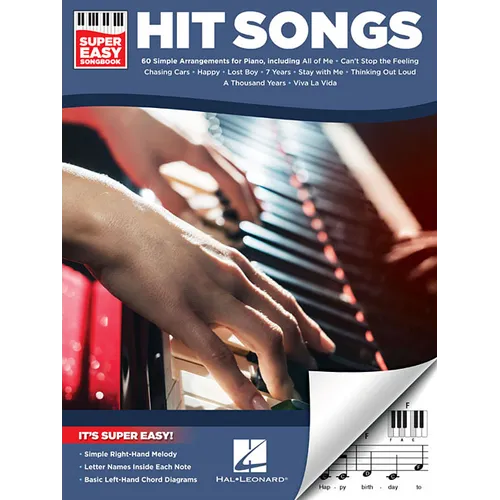 Hit Songs - Super Easy Songbook - Piano Sheet Music Book with 60 Hits - Piano Chord Book with Simple Right-Hand Melodies - Super Simple Song Collectio