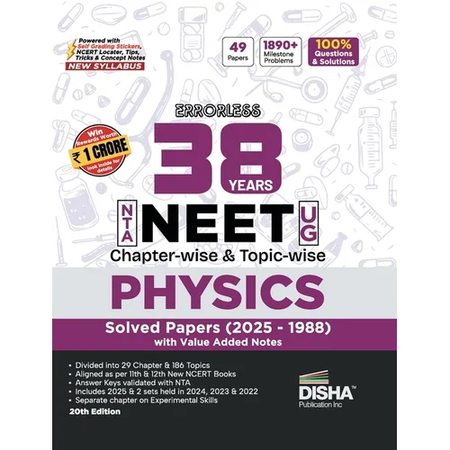 Disha Errorless 38 Years NTA NEET (UG) Chapter-wise & Topic-wise Physics PYQ (2025 - 1988) Book 20th Edition Solved Papers New NCERT Syllabus Errorles